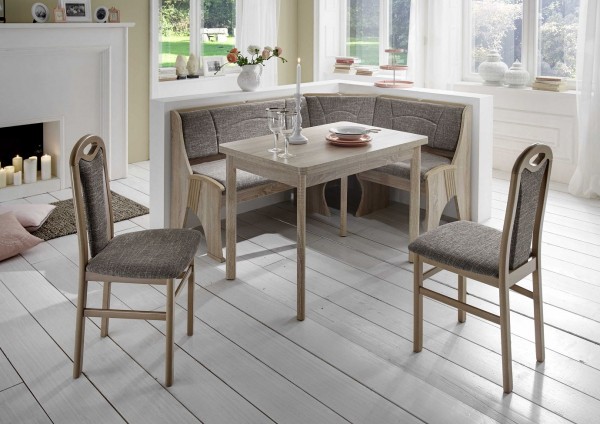 Eckbankgruppe "Talia II", Buche Natur Dekor, 4-teilig- grau-beige