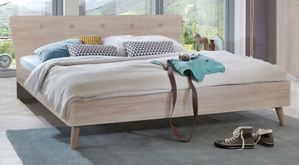 Futonbett "Live laugh love" Doppelbett, Eiche sägerau Nachbildung, verschiedene Größen