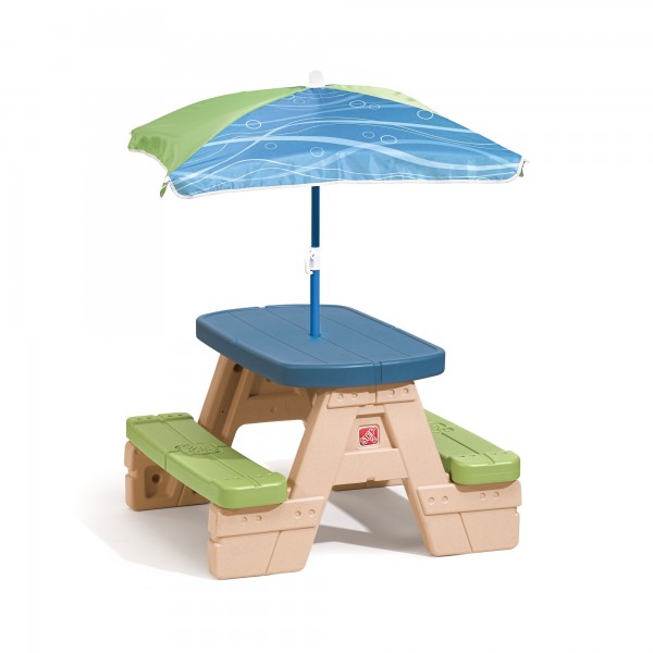 Picknick-Set "Juli" aus Kunststoff mit Sonnenschirm in braun blau grün 73,7x70,5x46,4cm Picknicktisch