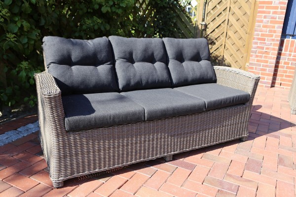 3er-Sofa "Auckland", vintage grau, 78 x 183 x 84 cm, mit Polster anthrazit, Loungesofa, Garten