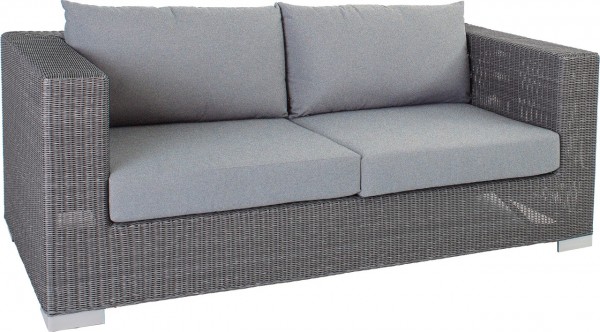 2er Sofa "Mayfair grau meliert" Aluminiumgestell Rattan 87x174x65 Gartensofa, Loungemöbel ink Kissen