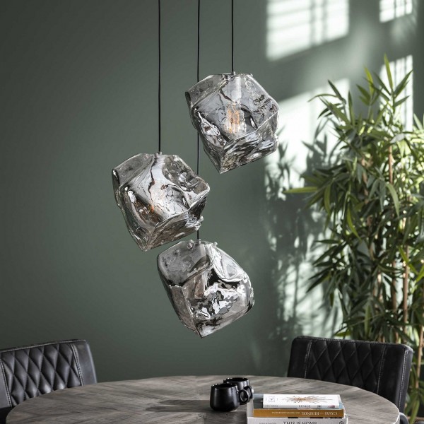 Hängelampe "Elona" 3 Lampen, rock chromed gestuft, 50x50x150cm,Chromed Glas, Industrial Style,Sale