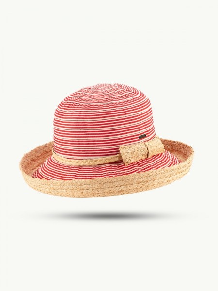 SCIPPIS Damenhut „Lucinda“ – Streifenhut Raffia-Polyester, Red-Beige