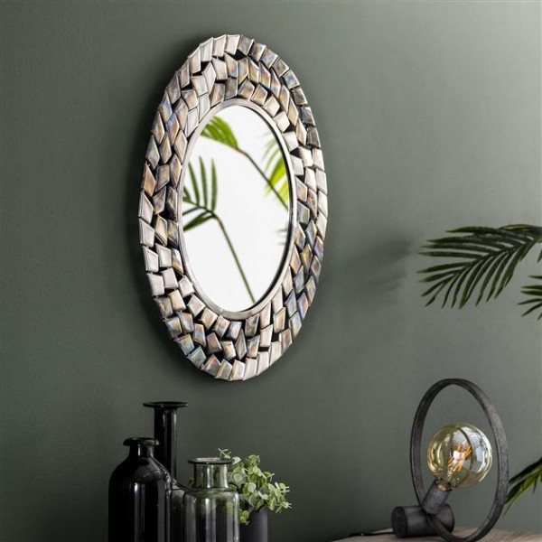 Wandspiegel Spiegel "Yuma" silber Ø65cm Flurspiegel Antike Optik Wohnzimmerspiegel Badspiegel