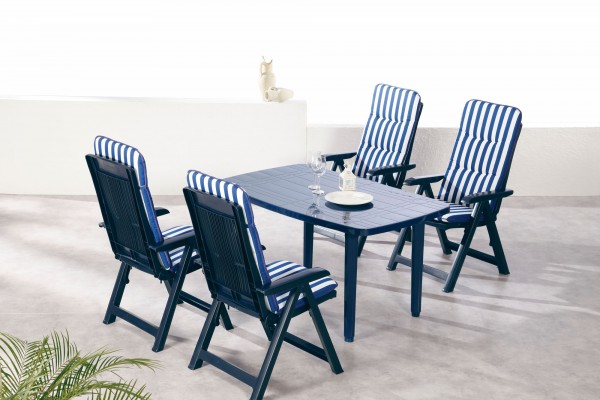 Gartengruppe "Pina" 9-tlg. blau Tisch 4xKlappsessel inkl. Auflage Essgruppe Gartenset Diningset