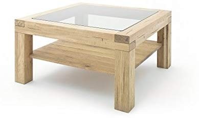 Couchtisch "Moldavia" - Tisch m. Ablage+Glasplatte Massivholz Wildeiche  95x50x95cm Beistelltisch