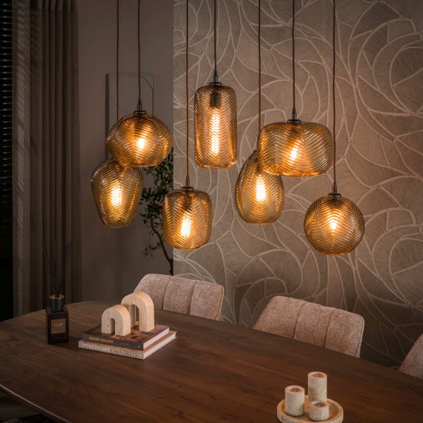 Pendelleuchte „Aurelon 7L“ – 4+3 Design, Rauchglas Braun, Arctic Black