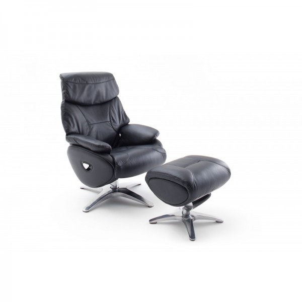 Relax Sessel "Theo" mit Hocker schwarz PVC Metall 130kg 85x107x80cm Relaxsessel