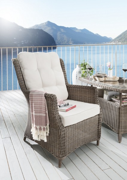 Sessel "Sally", vintage braun, 66 x 78 x 97 cm, mit Polster, Gartenstuhl, Stuhl, Balkon, Garten