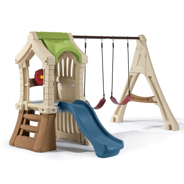 Kinderspielhaus "Pumba" aus Kunststoff 213,4x283,2x190,5cm bunt mit Schaukel + Rutsche