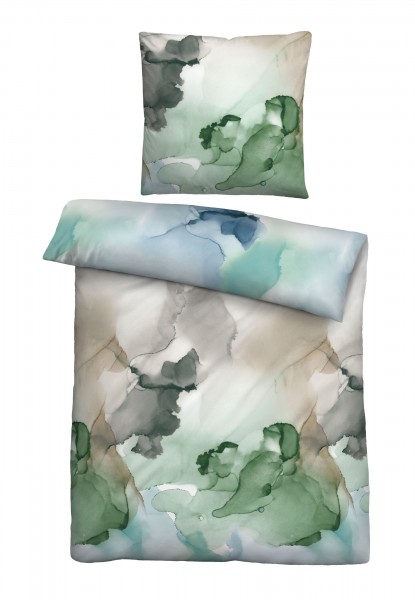 Biberna Baumwoll Satin Bettwäsche blau-grün