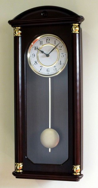 Wanduhr mit Pendel "Cornwall", Uhr, Wanduhr, Pendeluhr,Buche, Küche, Wohnzimmer, Diele/Flur, 59x27 cm, in Nussbaum