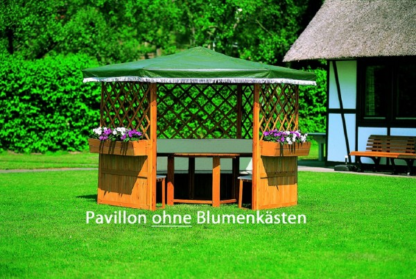 Pavillon "Milena", honigbraun/grün, Kiefer, 309 x 309 x 211 cm, mit Möbel, Gartenpavillon, Garten