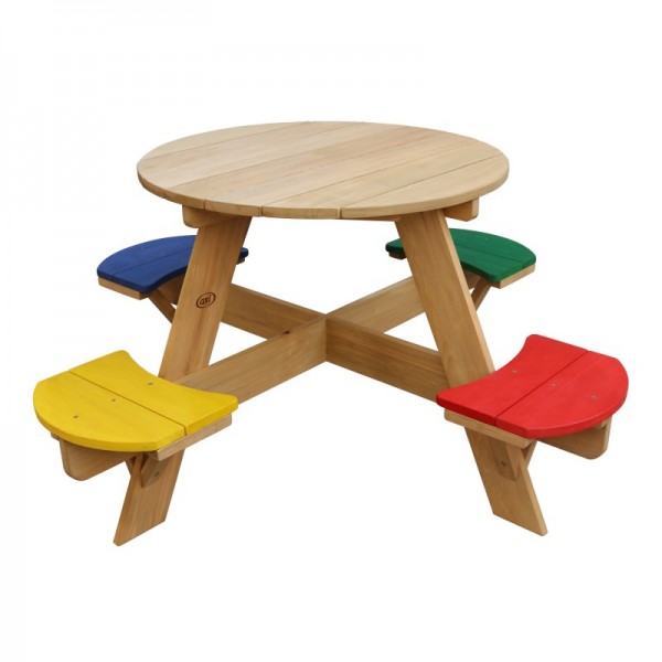 Picknicktisch "Alix I" Hemlock Holz regenbogenfarbig 120x120x56cm Kindergartentisch