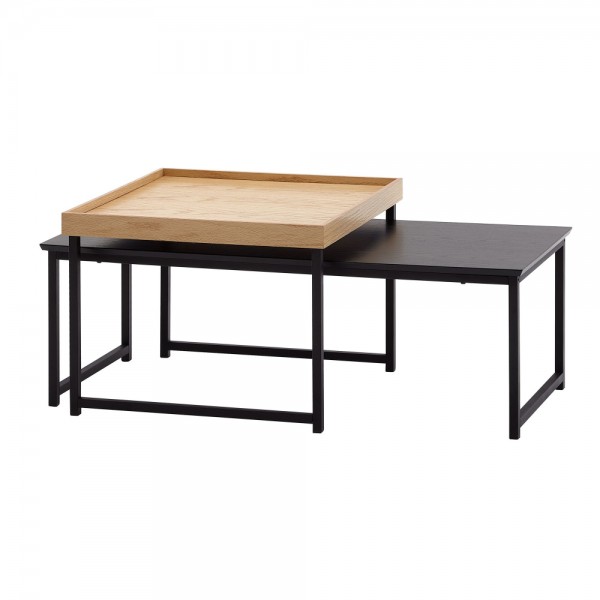 Couchtisch 2er Set "Edrik" Eckig Holz/Metall braun/schwarz Tisch 110x48x37cm & 60x60x45cm