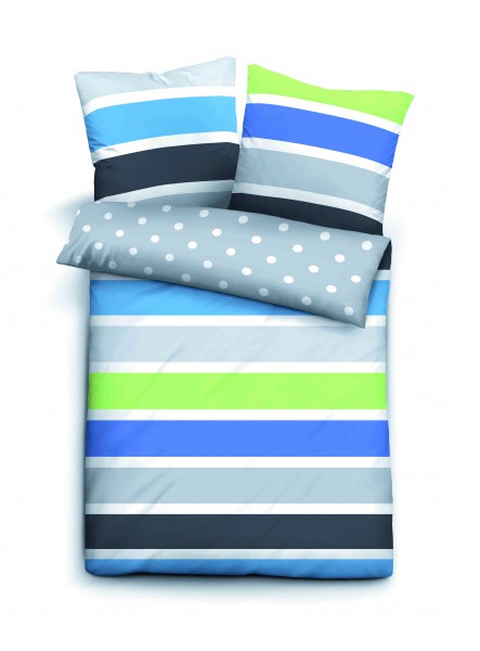 Beauty.Scouts Seersucker Bettwäsche "Blue Stripes", blau/grün/grau