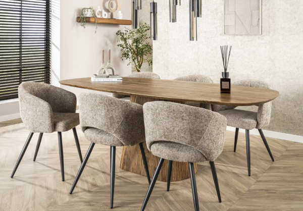Esstisch "Avelo Sand" – Ovaler Design-Esstisch aus massivem Mangoholz 215 cm
