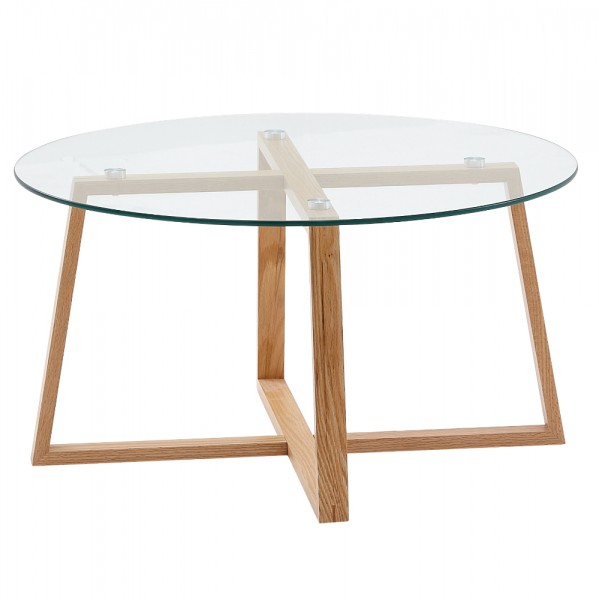 Couchtisch "Eddla" rund 78x78x41cm Holz/Glas Tisch Sofatisch Wohnzimmertisch Kaffeetisch