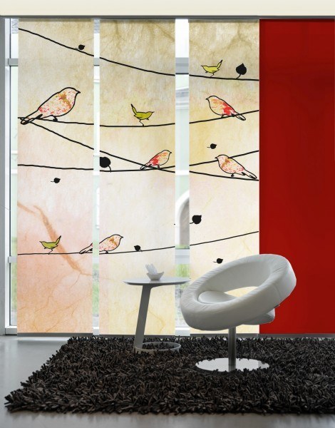 3-teiliger Flächen-Schiebevorhang Emotion Textiles Crazy Birds orange 180 x 260 cm