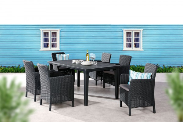 Gartengruppe "Yuna" 7-tlg. graphit/hellgrau Tisch 6xSessel Geflechtoptik Gartenset Dining-Set Garten