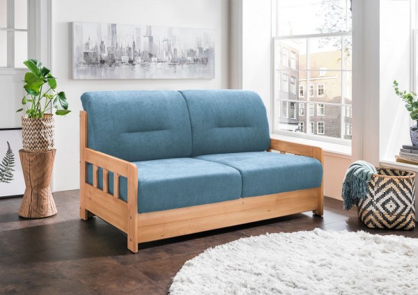 Sofa "Vague" Braun Blau 154 x 88 x 90 cm (B/H/T) 2-Sitzer mit Liegefunktion Schlafsofa