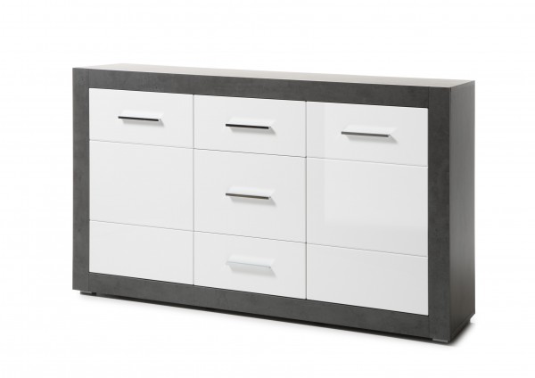 Sideboard "Tolero", Dark Concret/weiß Hochglanz, 164 x 97 x 42 cm, Wohnzimmer, Schrank