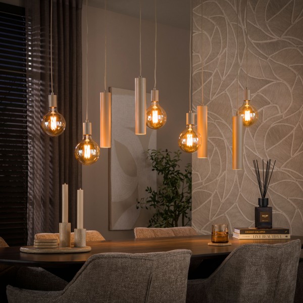Pendelleuchte „Saliko 9L“ – 9-flammig, Beige & Sienna Braun