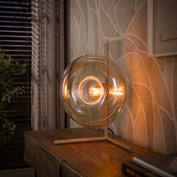Tischleuchte „Solira“ – 1-flammig, Glaskugel, Beige & Sienna Braun