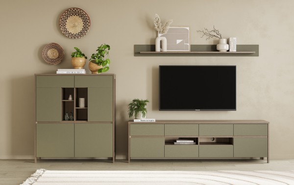 Wohnwand "Stranda" 3tlg. Set, Lowboard, Highboard, Wandboard, Eukalyptus Skandi Eiche