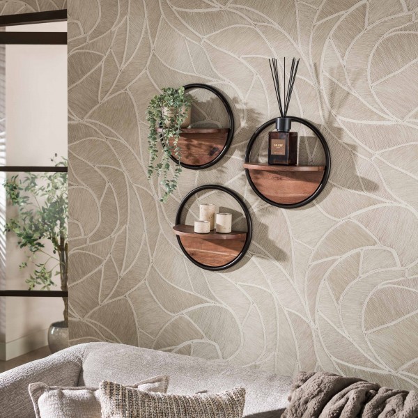 Wandregal „Rondo“ – 3er-Set, Massivholz Akazie, Braun
