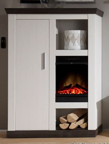 Kommode mit Kamin "Lyon Fireplace" Pinie weiß Nachbildung, Wengenachbildung, 107x146x38cm