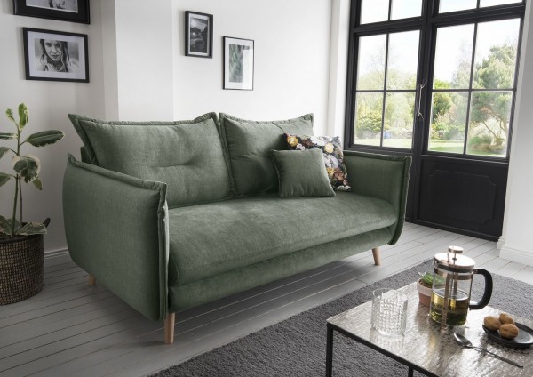 3-Sitzer "Manon" dunkelgrün 183 x 97 x 110 cm (B/H/T) Sofa mit Wellenunterfederung und Armlehne
