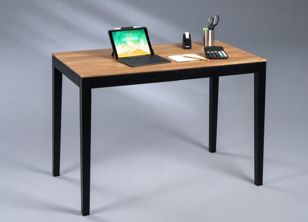 Schreibtisch "Soraya" 110 x 75 x 65 cm Wildeiche Buche Massivholz braun schwarz 2 Schubladen