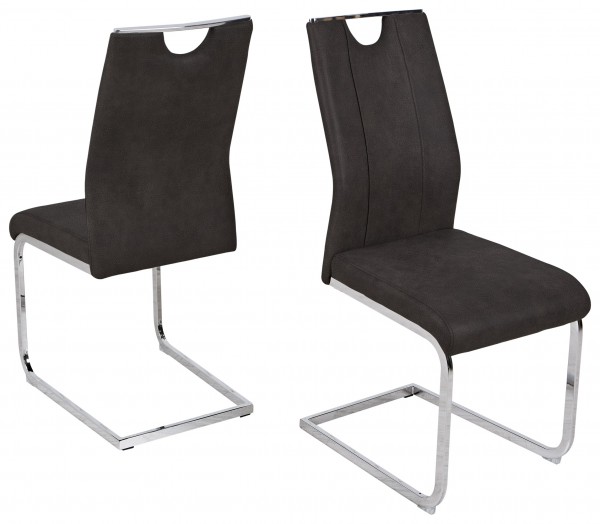 2er-Set Schwingstuhl "Mia", silber/anthrazit, Lederlook, 41x99x61cm, Küchenstuhl, Esszimmer, Küche