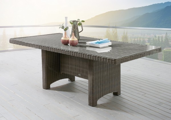 Tisch "Honey", vintage grau, rechteckig, 165 x 90 x 75 cm, Glasplatte, Gartentisch, Balkon, Garten