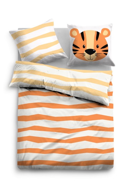 Tom Tailor Linon Kinderbettwäsche "Tiger", Baumwolle, 135x200 cm, orange, Bettwäsche, Kinderzimmer