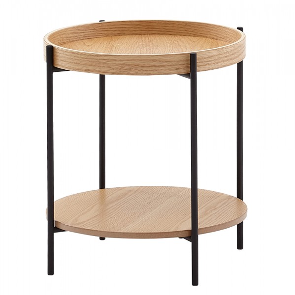 Beistelltisch "Echo" rund 40x40x45cm Holz/Metall Eiche Tisch Sofatisch Wohnzimmertisch Kaffeetisch