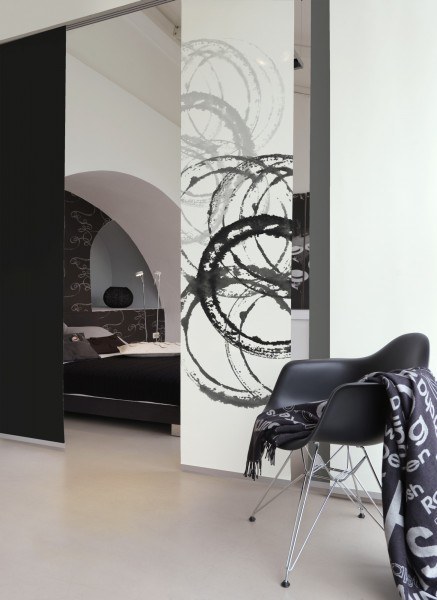 1-teiliger Flächen-Schiebevorhang Emotion Textiles Aquarell Kreise schwarz 60 x 260 cm