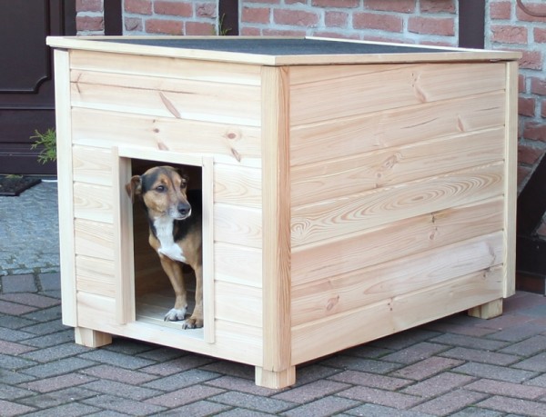 Hundehütte "Carlo" 108x74x80cm Kiefernholz massiv naturfarben Hütte Hund Garten