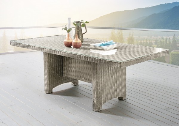 Tisch "Honey", vintage weiß, rechteckig, 165 x 90 x 75 cm, Glasplatte, Gartentisch, Balkon, Garten