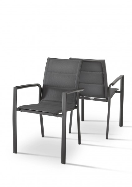 2er-Set Stapelsessel „Livia“ – Aluminium & Textilene, Anthrazit, 55,5 x 65 x 88,5 cm