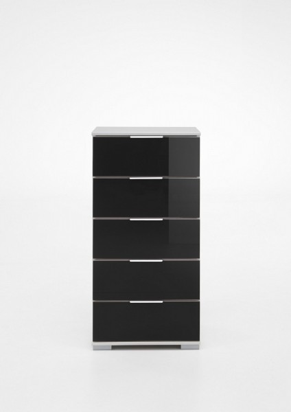 Schubkastenkommode "Olha" weiß+Glas schwarz (5xSchubkästen) 49x102x41cm Board