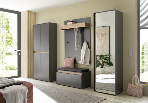 4er-Set Garderobe Boston Wotan Eiche Holzdekor anthrazit 255x200x40cm