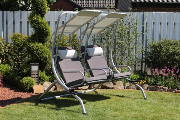 Doppelliege Gartenschaukel Hollywoodschaukel Gartenliege "DUO" mit Sonnendach grau