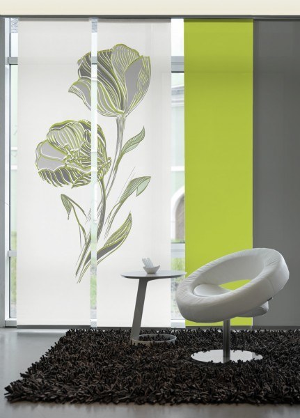 Emotion Textiles Flächenvorhang Schiebevorhang 2er Set Strichblume, 120 x 260 cm, maigrün weiß-grün
