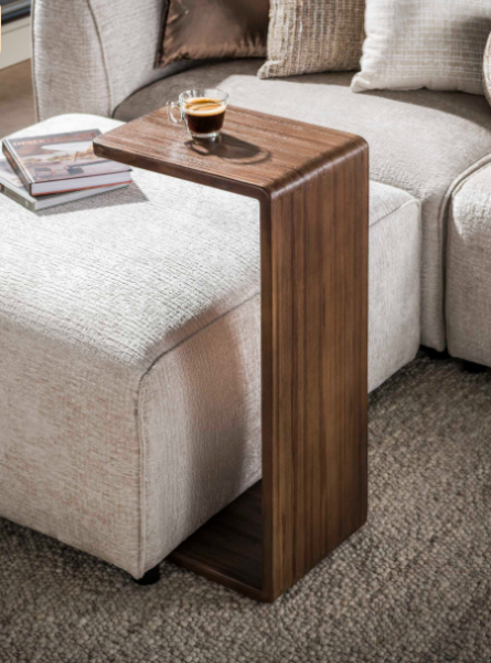 Beistelltisch "LIVANO" Massiv-Teakholz Espresso – C-Form Sofatisch