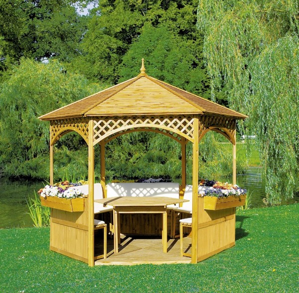 Pavillon "Marion", Vollholz/Leimholz, 278 x 278 cm, mit Möbel, Gartenpavillon, Pavillonset, Garten