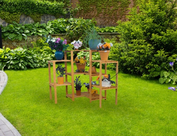 Blumen-Etagere "Linda I" , Kiefer, honigbraun, 85 x 85 x 88 cm, Blumendekoration, Gartendeko, Garten