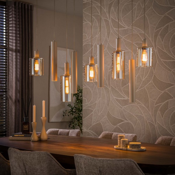 Pendelleuchte „Nelia Flow“ – 5+4-flammig, Glas & Metall, Beige