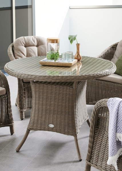 Tisch "Clarissa", vintage grau, 100 x 100 x 75 cm, rund, mit Glasplatte, Gartentisch, Garten